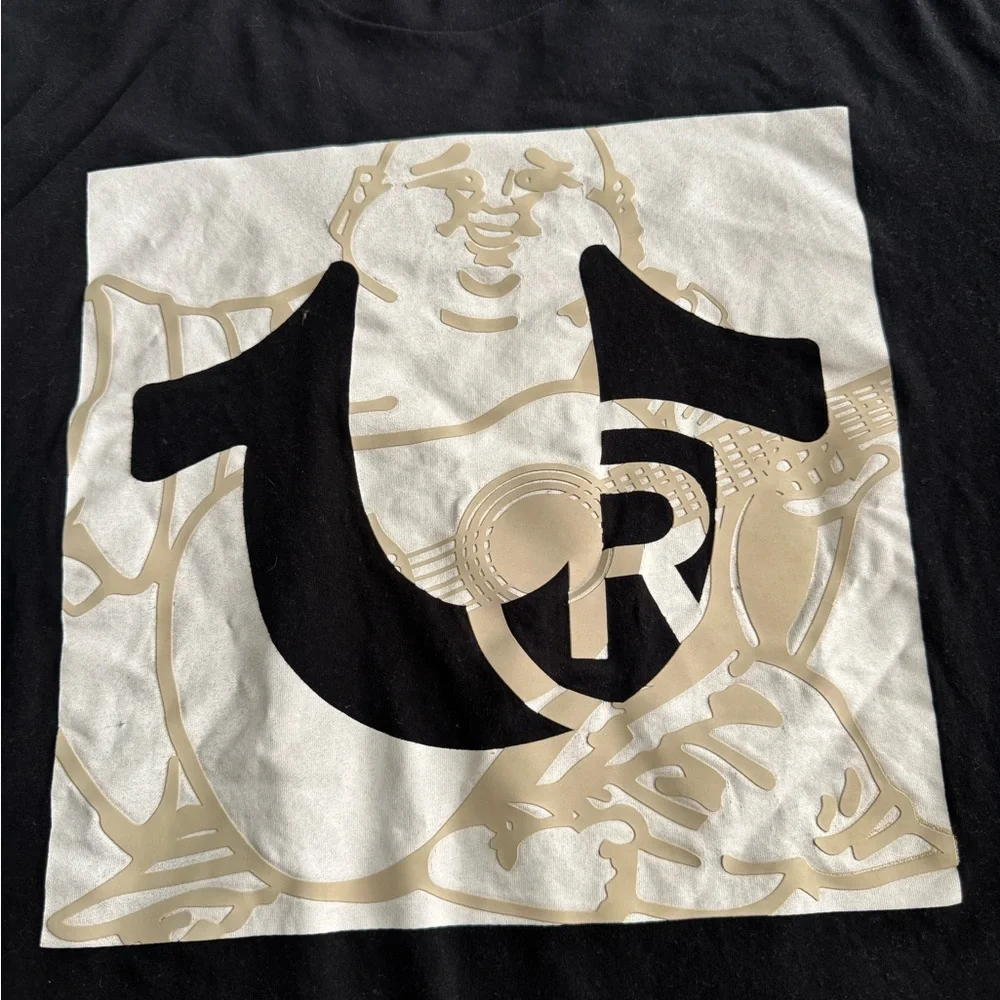 True Religion Black T-Shirt with Gold Graphic Logo